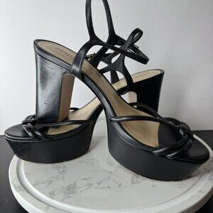 Schutz Kelsie Black Leather Chunky Platform Heels Y2K‎ Sandals Size 9.5B